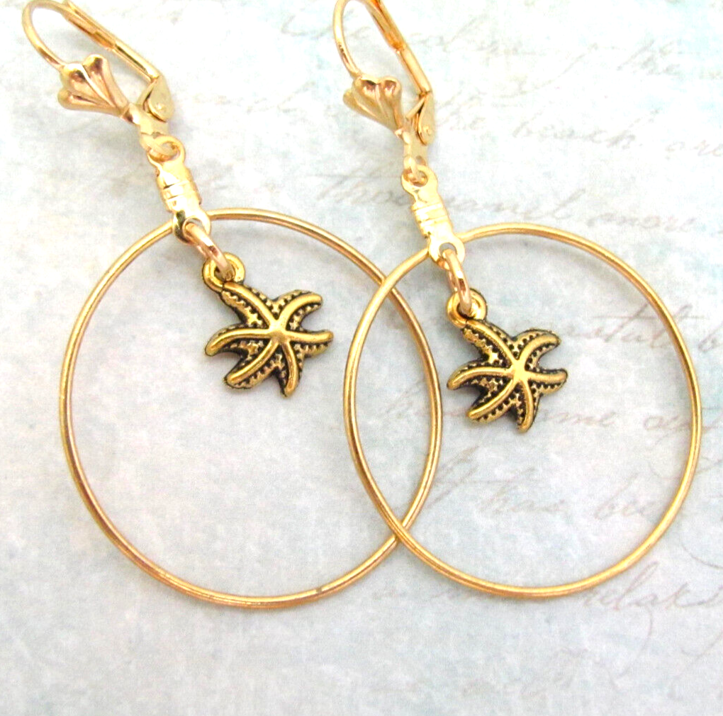 Gold Plated Starfish Hoop Earrings for Boho Beach Summer Style-image
