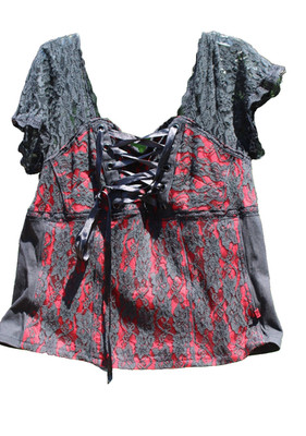 VTG Tripp NYC Black and Red / Burgundy Lace Corset Bustier Size 3 WOMENS