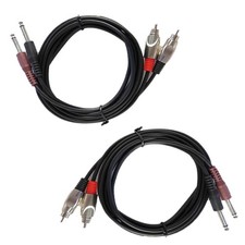 2Pcs 6ft 2-1/4in (6.3mm) Mono Male Cable to 2-RCA Male PA Audio Shielded Cables