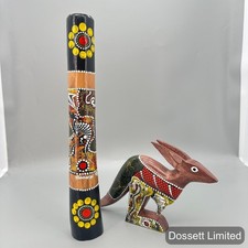 Boomiri Australia Black Didgeridoo Hand Painted Aboriginal Art W Kangaroo Statue