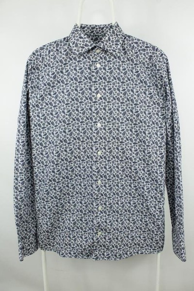 Men Eton Shirt Navy Cotton 38 / M / 46 #3VU4