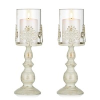 Kerzenhalter Stumpenkerzen Weiß Vintage Glaszylinder Hochzeit Party Deko 2Er Set