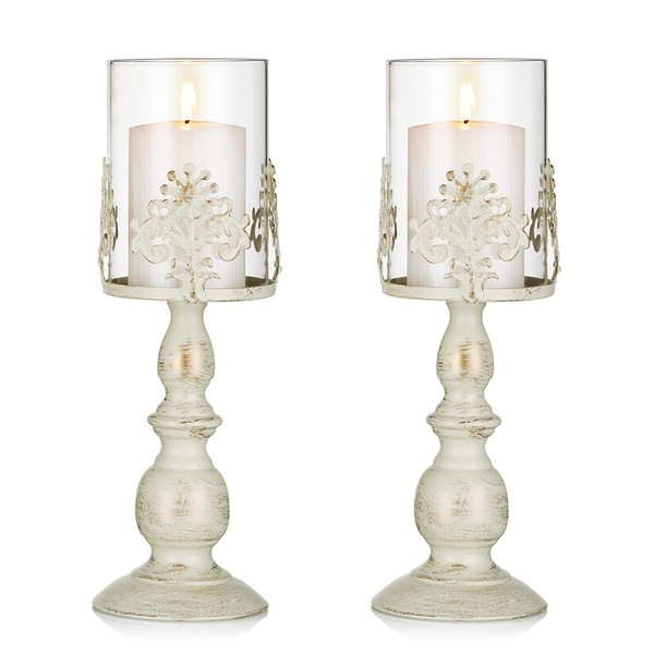 Kerzenhalter Stumpenkerzen Weiß Vintage Glaszylinder Hochzeit Party Deko 2Er Set-image