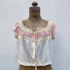 Antique Vintage Edwardian 1900s Pink Crochet Cotton Chemise Corset Cover Size M