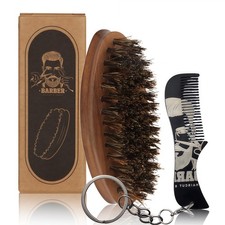 Pocket Mustache Brush Wooden Boar Bristle Beard Men Metal Comb Small