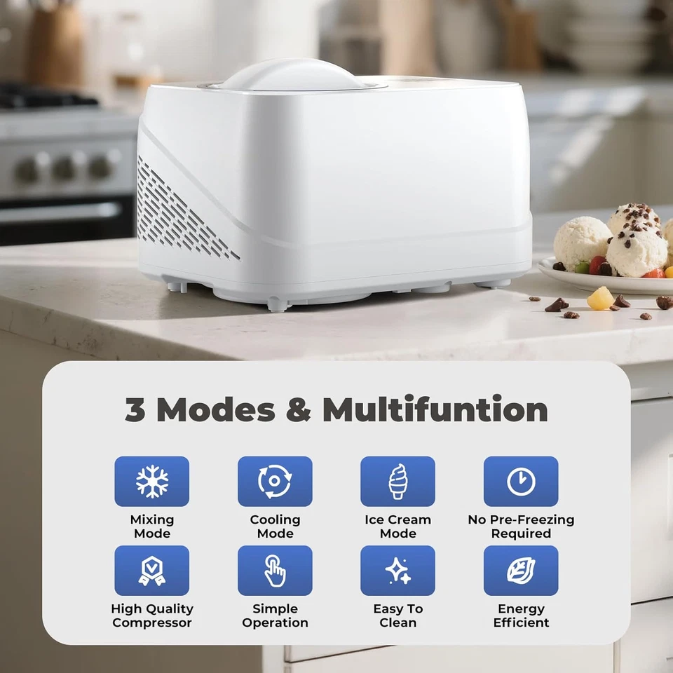 1L Ice Cream Maker with Compressor, 3 in 1, No Pre-freezing Cup/Scraper/Recipe - Image 3 of 4