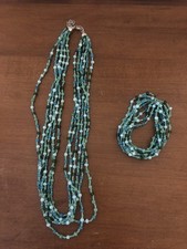 Turquoise-colored Necklace And Bracelet Set Beaded