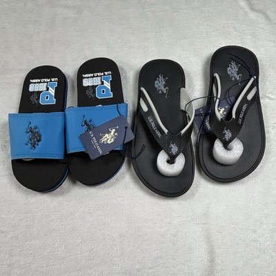 U.s Polo Assn Lot Of 2 Pair Of Sandals NWT Boys Size 10-12 And 12-13 Flip /slide