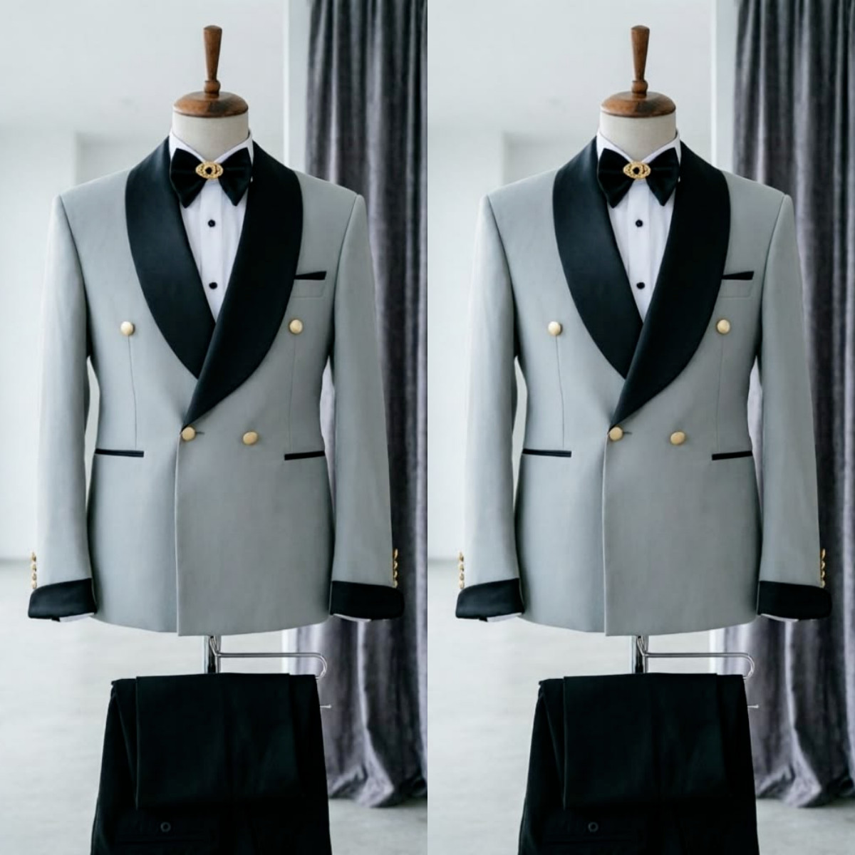 Shawl Lapel Men Prom Suits Formal  Jacket Tuxedo Double Breasted Gold Buttons