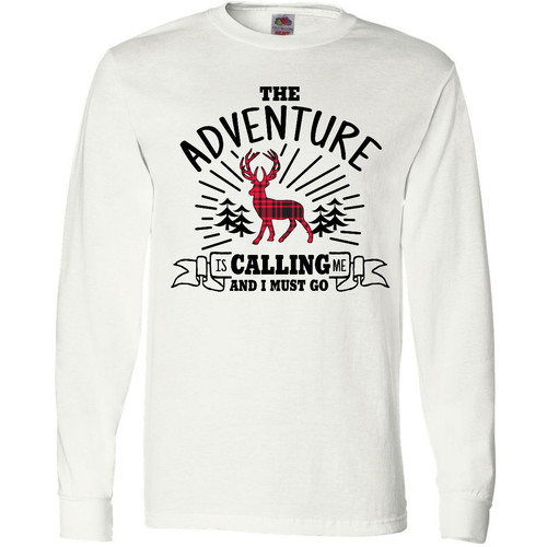 Inktastic The Adventure Is Calling And I Must Go With Plaid Long Sleeve T-Shirt