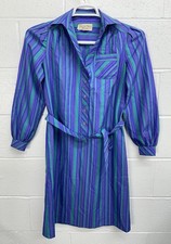 Schrader Sport Petites Long Sleeve Tie Waist Striped Cotton Button Dress Size 4