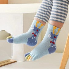5 Pairs Children Thin Socks with Toes Summer Mesh Five Finger Sock Cute Cartoon