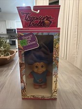 Vintage TREASURE TROLL WITH WISH STONE Gem Blue Hair Doll ACE NOVELTY In Box
