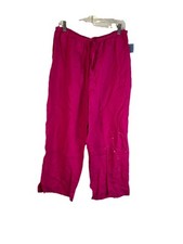 Deadstock Vintage 90s Womens 1XL Linen Embellished Pull On Wide Leg Crop Pants