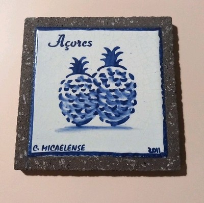 Quadratische Ton Ziegel Azoren glasiert zwei Ananas Fliesen Untersetzer