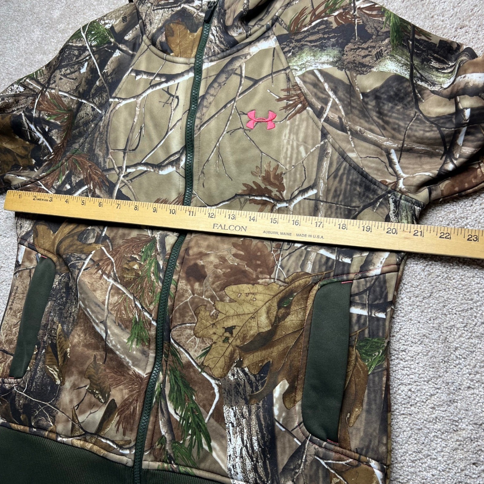Under Armour Coldgear Camo Full Zip Hoodie Jacket Pink Logo RealTree Med Loose thumbnail 6