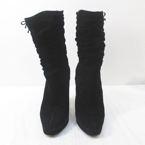 GUCCI Women's Short Side Gathers Suede Boots Size:38/JP:25 Black 141193K Authen thumbnail 5