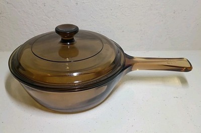 Corning Ware Vision  Pyrex Lid Sauce Pan Pot with Lid 0.5L Amber Cranberry Glass