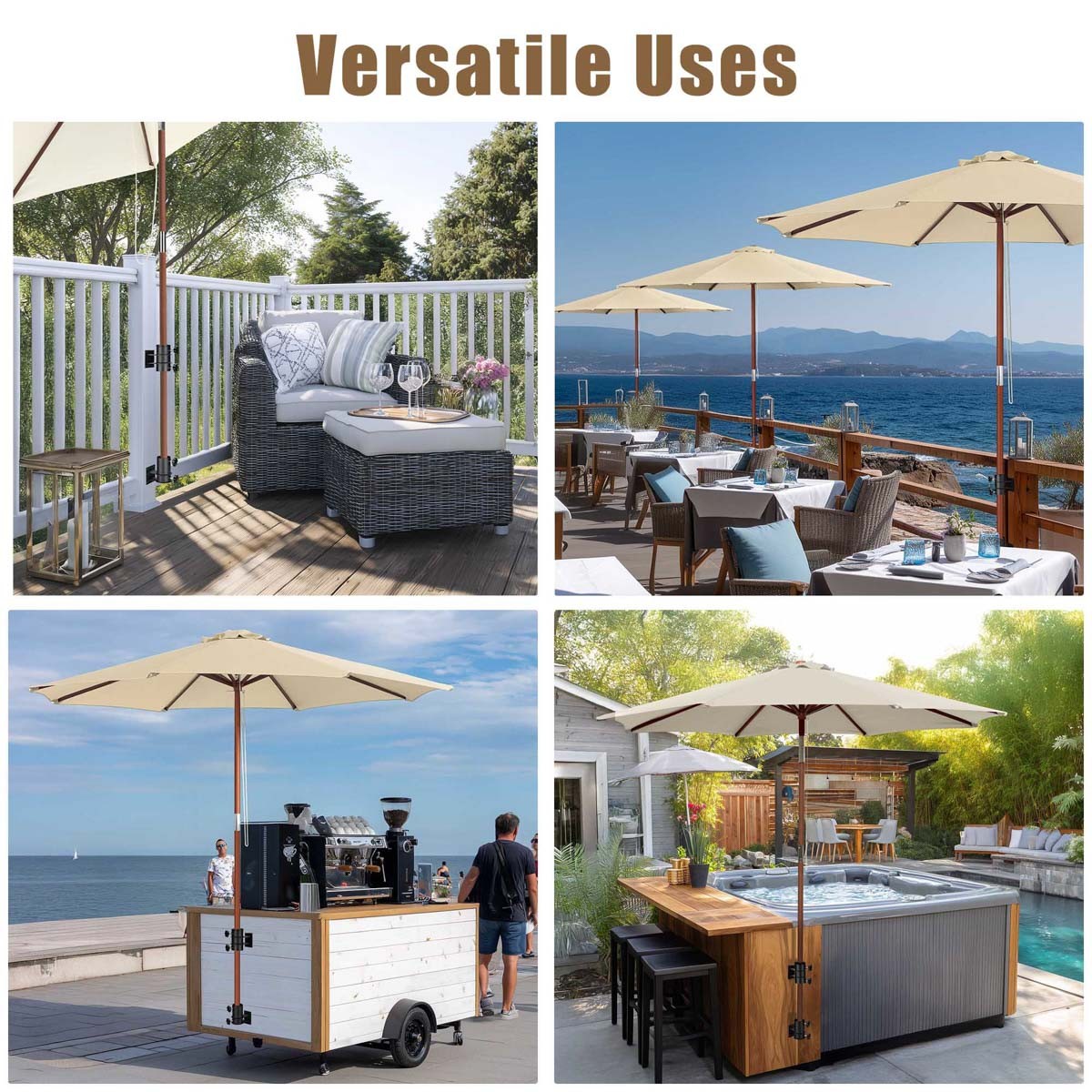 LAGarden Patio Umbrella Flat Mount Bracket for Deck Railing Balcony Courtyard