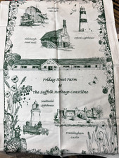 VINTAGE SUFFOLK HERITAGE COASTLINE TEA TOWEL MCM LIGHTHOUSE COUNTRY PRINT