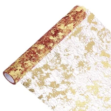 15 Feet Table Runner, Sequin Foil Thin Mesh Metallic Table Runner, Wine Red Gold
