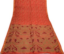 Sushila Vintage Orange Saree 100 Pure Silk Printed Paisley Soft Craft Fabric