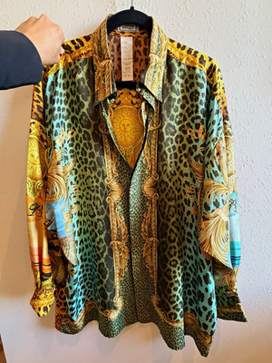 Gianni Versace Silk Animal Print Baroque Button-Up Shirt Long Sleeve IT 52