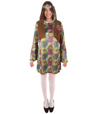 Women 60  s Hippie Multicolor Costume Set Retro Flower Power Outfit for Halloween