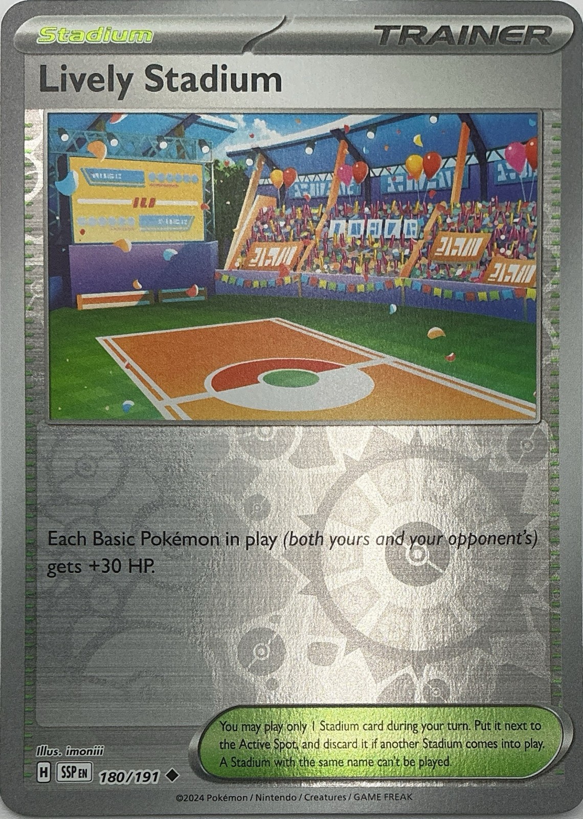 Lively Stadium Uncommon Reverse Holo SV08: Surging Sparks 180/191 NM