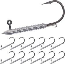 Hover Rig Jig Heads 12-Pack –2X Strong Weighted Swimbait Hooks for Bass Fishing–