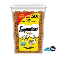 Temptations Tasty Chicken Flavor Crunchy & Soft Cat Treats, 30 oz Tub