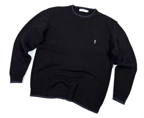 Vintage Men's Yves Saint Laurent YSL Logo Black Cotton Sweaters Sweatshirt S/M