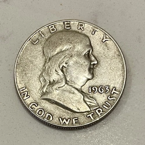 1963-D Benjamin Franklin Half Dollar 50 Cent Coin 90 Silver Circulated VF