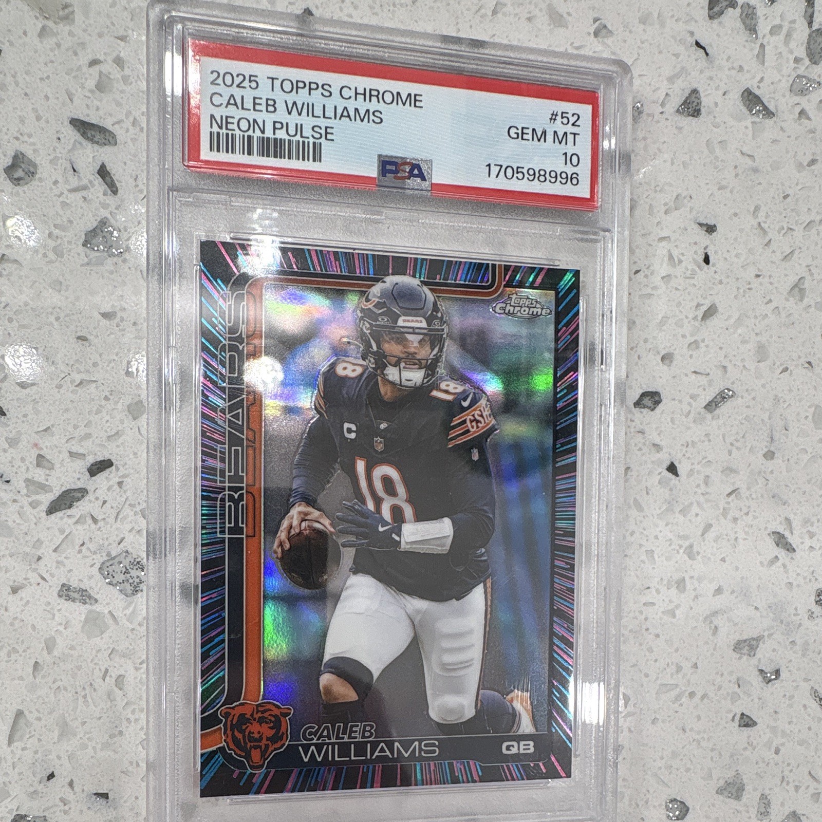 Topps Chrome 2025 Caleb Williams #52 Neon Pulse Refractor PSA 10 Bears view 2