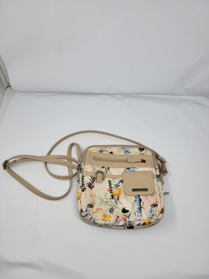 MultiSac Crossbody Bag Floral Print Small Purse Adjustable Strap Tan Beige