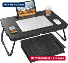 BUYIFY 23.4" Foldable Lap Desk Bed Table with Cup Holder Tray Black
