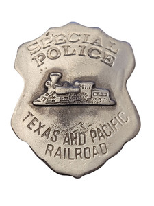 Special Police Texas And Pacific Railroad Pin Back Badge 2 x 2.5 Inches