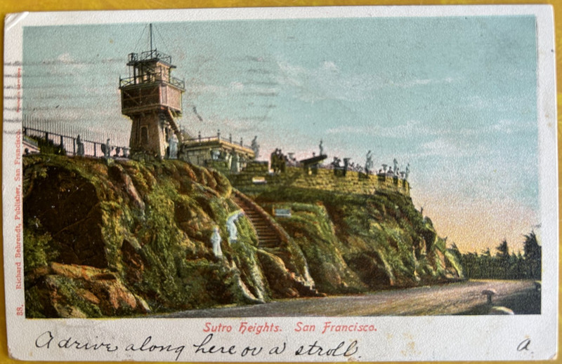 Antique postcard: Sutro Heights, gardens overlooking Pacific, San Francisco