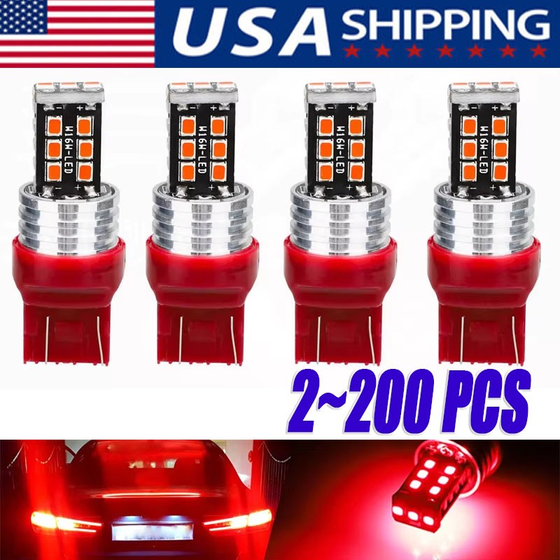 7443 7440 LED Red Strobe Flash Blinking Brake Stop Tail Parking Light Bulbs LOT