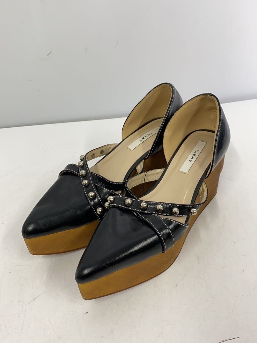 Ameri Pumps M Black Ball Wood Platform Pumps Thic… - image 2