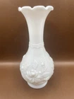 Vintage Imperial Glass Milk Glass Bud Vase With Embossed Rose Design