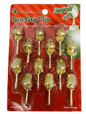 Gold Sure Grip Clips For Christmas Tree Ornaments 12 Pack Ever-Green Seasons