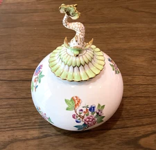 Herend Porcelain Covered Ginger Jar With Koi Fish On Cover, #6590