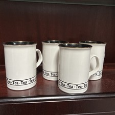 4 England Tea Cup Coffee Mug White with Black inside  12 oz