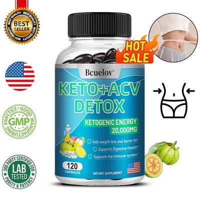 Keto + ACV Detox Kapseln 20.000mg Apfelessig Abnehmen Fettverbrennung