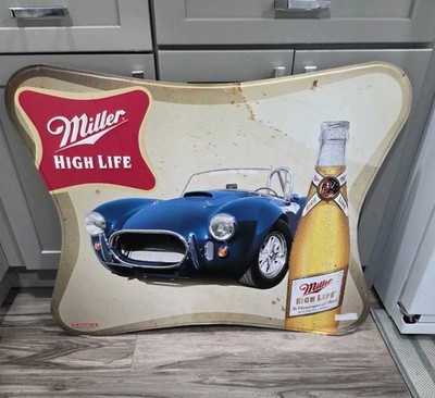 Rare Miller High Life Beer Blue Shelby Cobra Car Metal Tin Sign Metal Tacker Bar