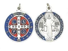 St. Benedict Medal Blue Enameled Silver-Tone 1-1/4 Inches
