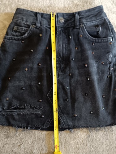 Topshop Moto Womens Denim 5 Pocket Distressed Studded Mini Skirt Black Size 0 - Picture 8 of 8