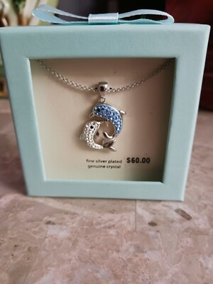 Fine Silver Plated Genuine Crystal Dolphin Necklace