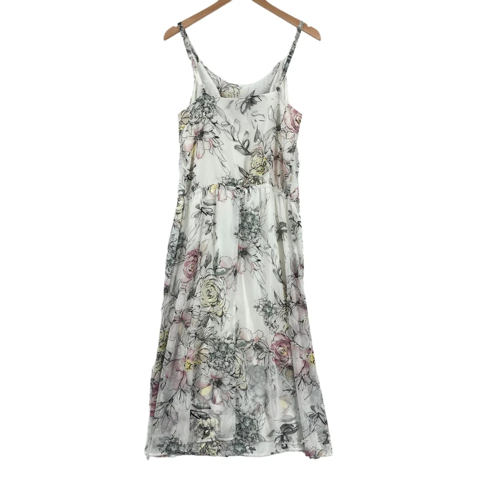 Vestido para mujer White House Black Market calce y acampanado mediano blanco floral capucha cuello Foto 2 de 4